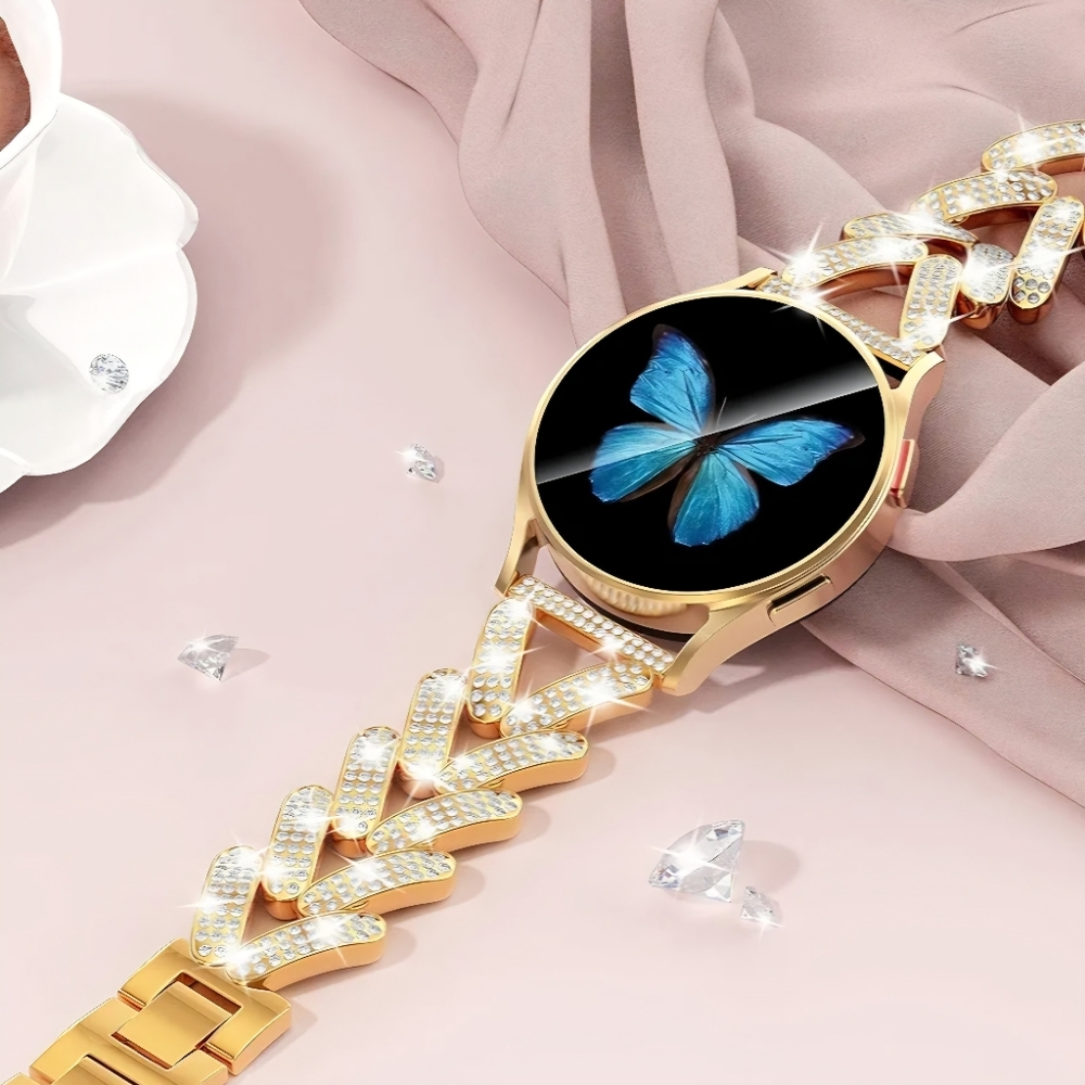 Samsung Galaxy Smart Watch Band Gold Bracelet Chain Link With CZ Crystal Jewelry